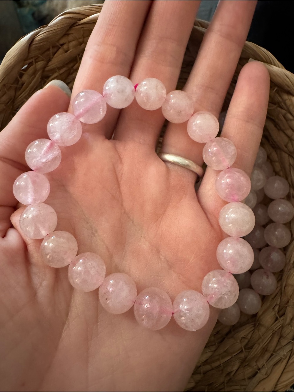 Rose Quartz Beaded Stretch Bracelet - Pink